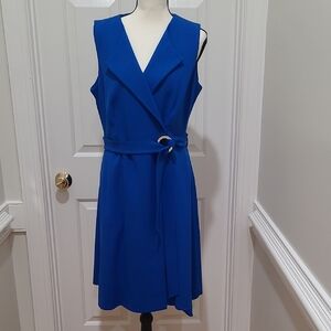 Calvin Klein Cobalt Blue Sleeveless Wrap-Style Knee-Length Dress
